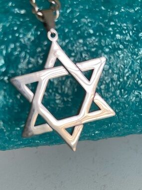 Stainless Steel Star of David Pendant Necklace in Silver